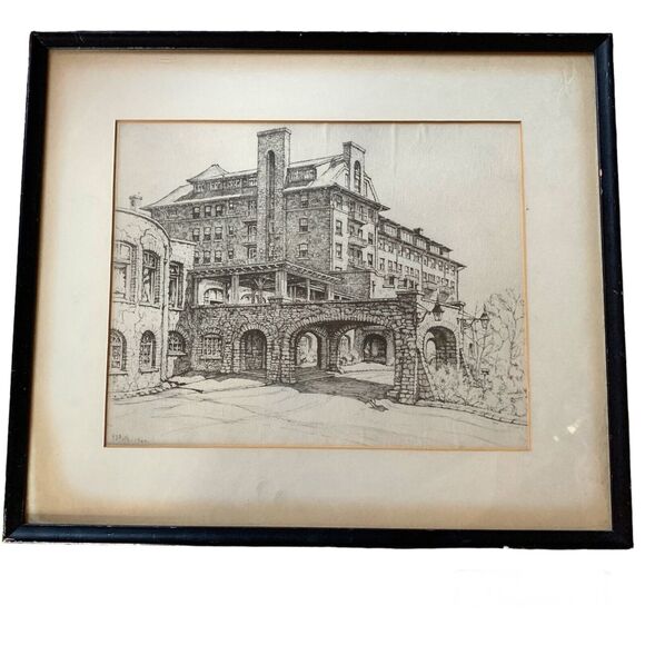 Rare 1940 Ernest Roth Signed Original Art Etching The Inn at Buck Hills Falls
